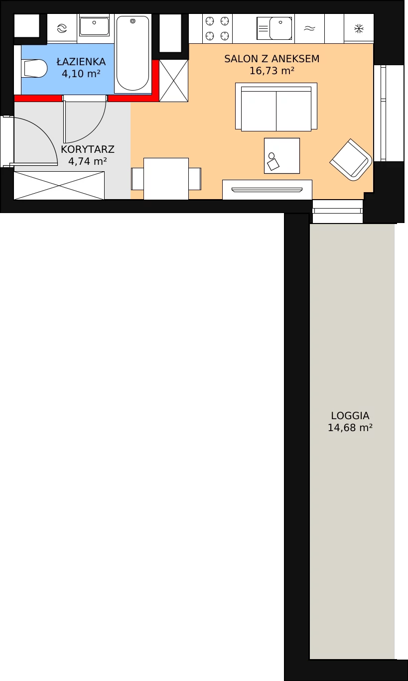 1 pokój, mieszkanie 25,57 m², piętro 1, oferta nr A-01-14A, ATAL Olimpijska, Katowice, Bogucice, ul. Olimpijska / al. Korfantego