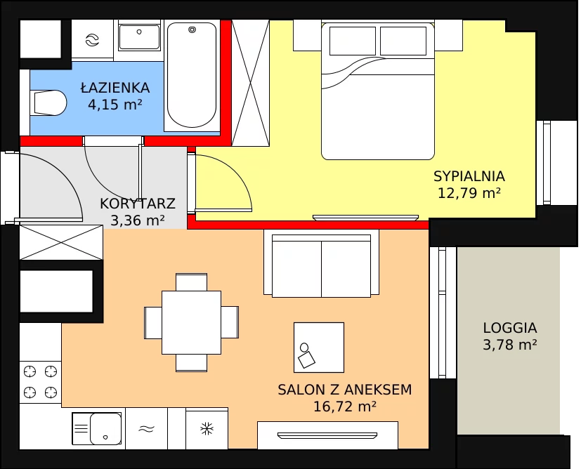 2 pokoje, mieszkanie 37,02 m², piętro 10, oferta nr A-10-123A, ATAL Olimpijska, Katowice, Bogucice, ul. Olimpijska / al. Korfantego