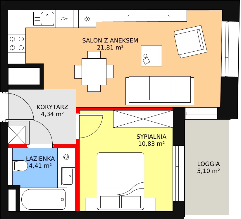 2 pokoje, mieszkanie 41,39 m², piętro 10, oferta nr A-10-124A, ATAL Olimpijska, Katowice, Bogucice, ul. Olimpijska / al. Korfantego