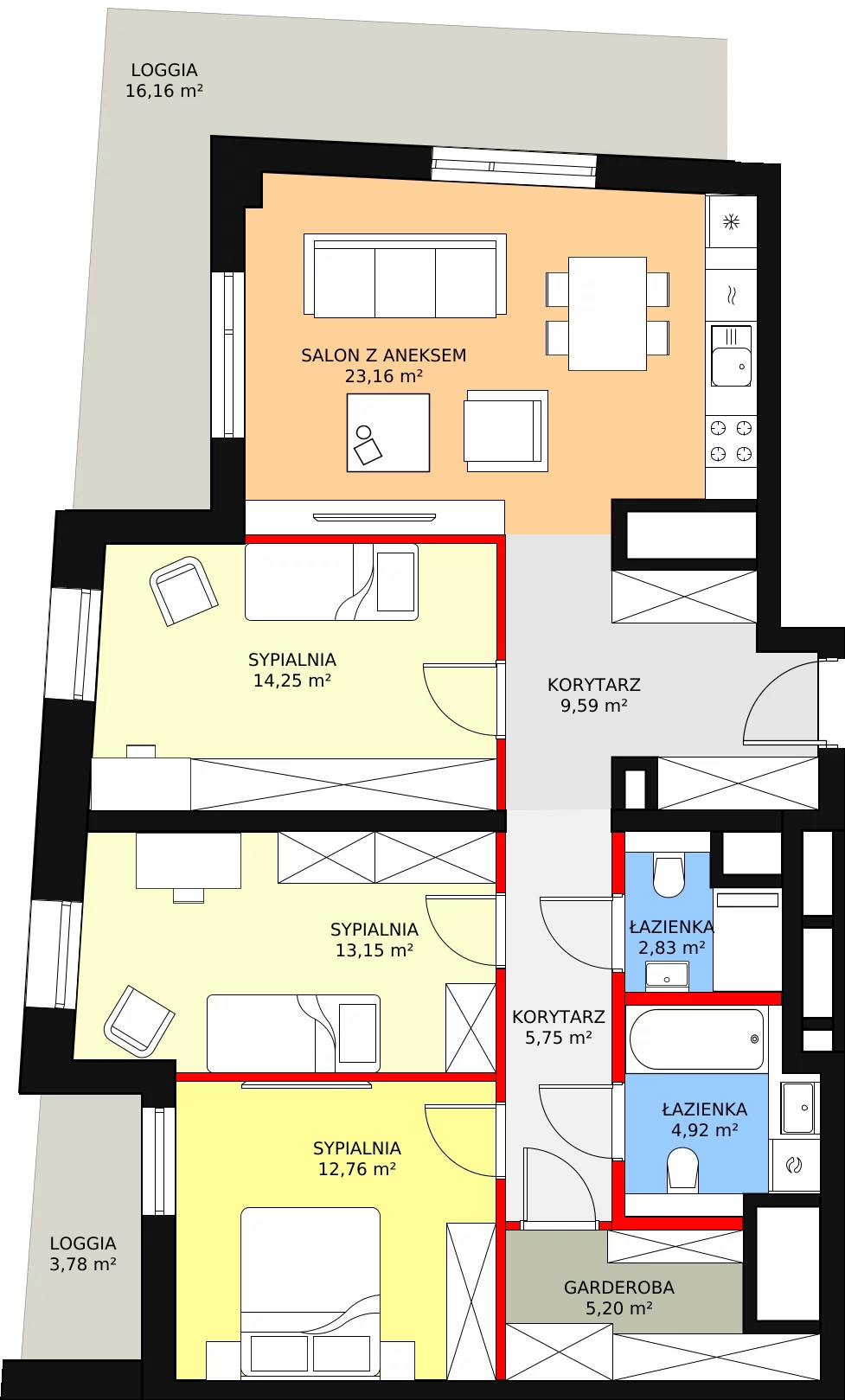 4 pokoje, mieszkanie 91,61 m², piętro 10, oferta nr A-10-130A, ATAL Olimpijska, Katowice, Bogucice, ul. Olimpijska / al. Korfantego