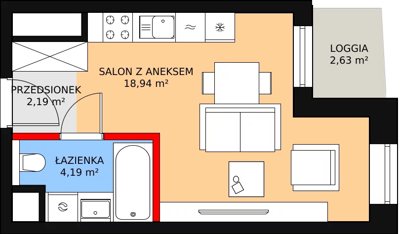 1 pokój, mieszkanie 25,32 m², piętro 10, oferta nr A-10-133A, ATAL Olimpijska, Katowice, Bogucice, ul. Olimpijska / al. Korfantego