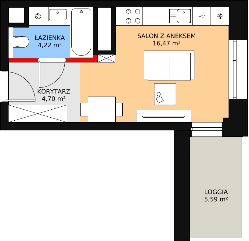 Mieszkanie 25,39 m², piętro 10, oferta nr A-10-134A, ATAL Olimpijska, Katowice, Bogucice, ul. Olimpijska / al. Korfantego