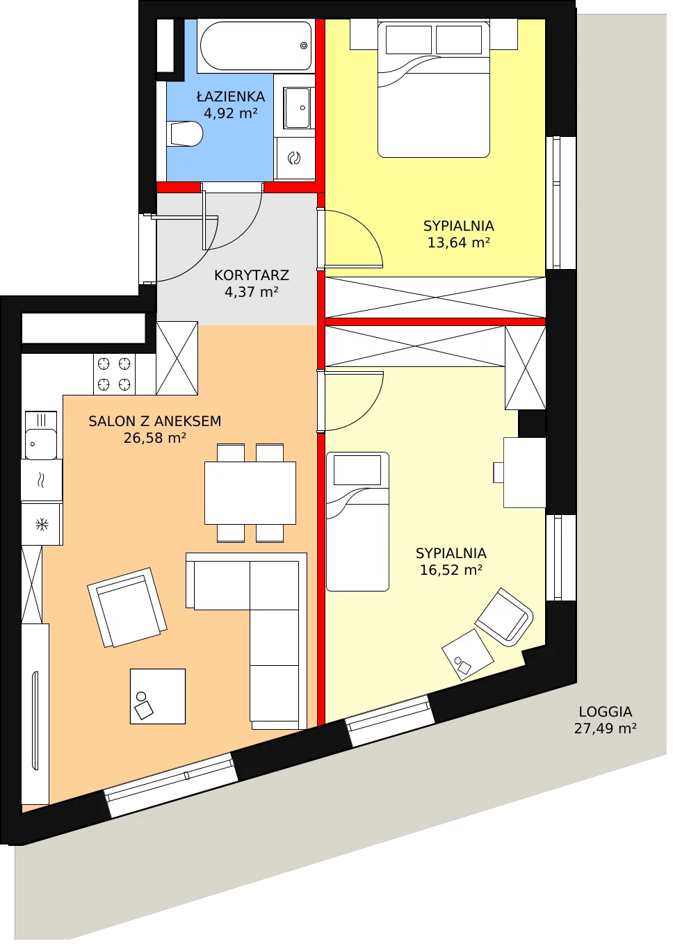 3 pokoje, mieszkanie 66,03 m², piętro 11, oferta nr A-11-137A, ATAL Olimpijska, Katowice, Bogucice, ul. Olimpijska / al. Korfantego