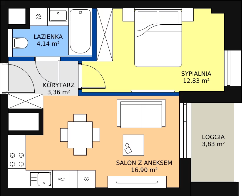 Zalety apartamentu 37.23 m², A-13-159A