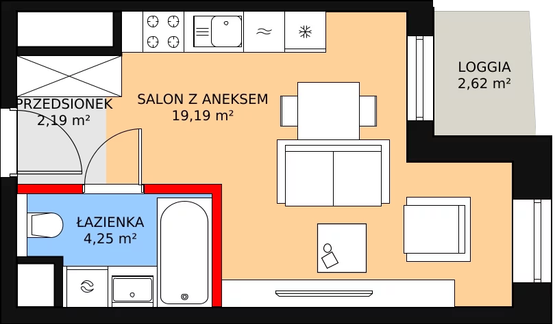 1 pokój, mieszkanie 25,63 m², piętro 13, oferta nr A-13-169A, ATAL Olimpijska, Katowice, Bogucice, ul. Olimpijska / al. Korfantego