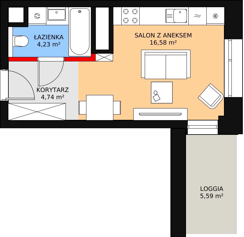 Mieszkanie 25,55 m², piętro 14, oferta nr A-14-182A, ATAL Olimpijska, Katowice, Bogucice, ul. Olimpijska / al. Korfantego