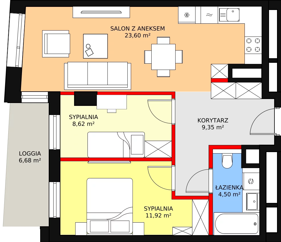 Mieszkanie 57,99 m², piętro 2, oferta nr A-02-22A, ATAL Olimpijska, Katowice, Bogucice, ul. Olimpijska / al. Korfantego