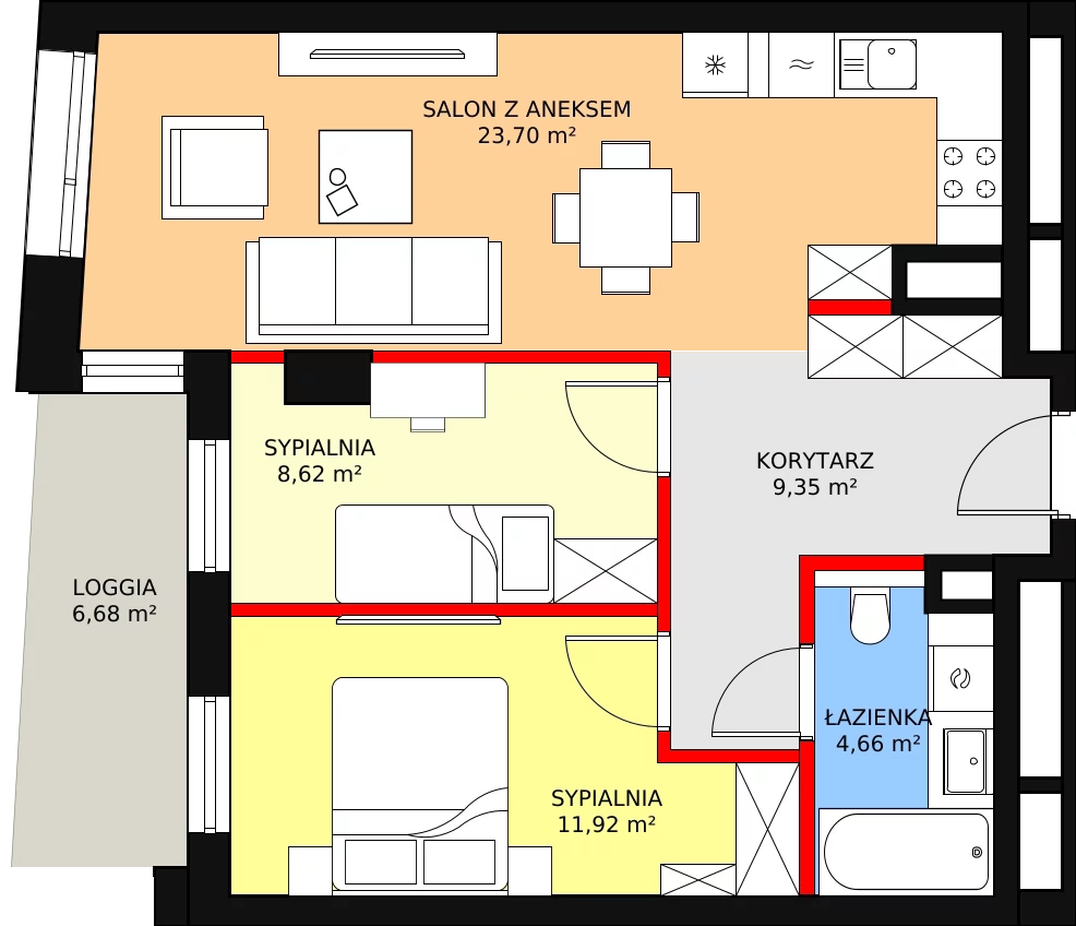 Mieszkanie 58,25 m², piętro 3, oferta nr A-03-36A, ATAL Olimpijska, Katowice, Bogucice, ul. Olimpijska / al. Korfantego