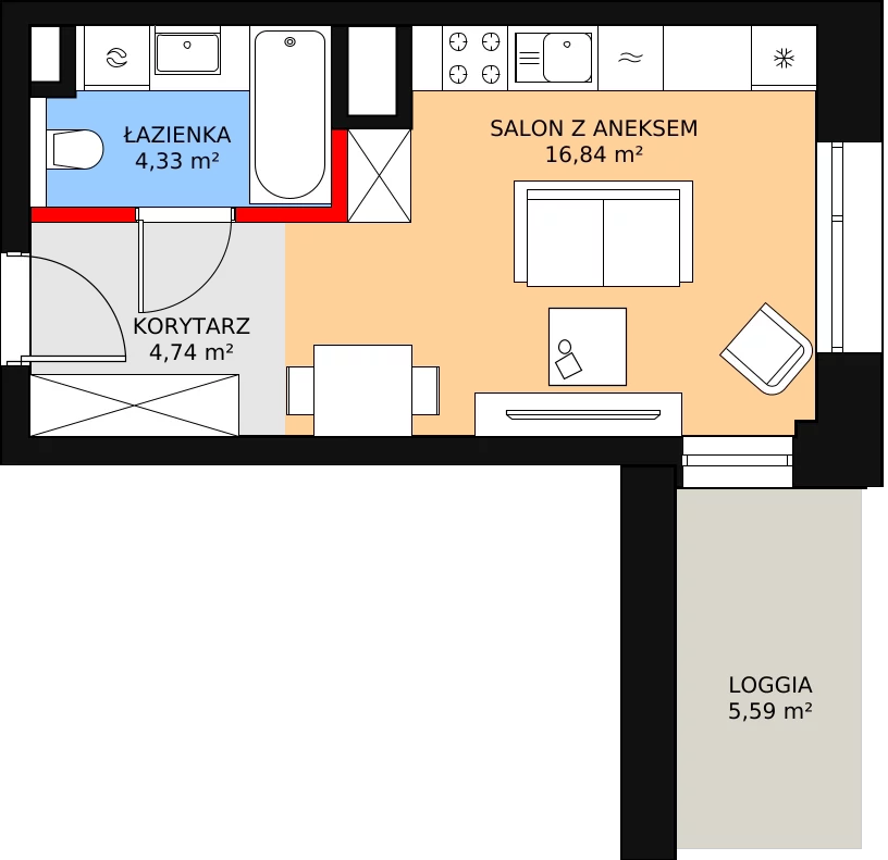 Mieszkanie 25,91 m², piętro 3, oferta nr A-03-42A, ATAL Olimpijska, Katowice, Bogucice, ul. Olimpijska / al. Korfantego