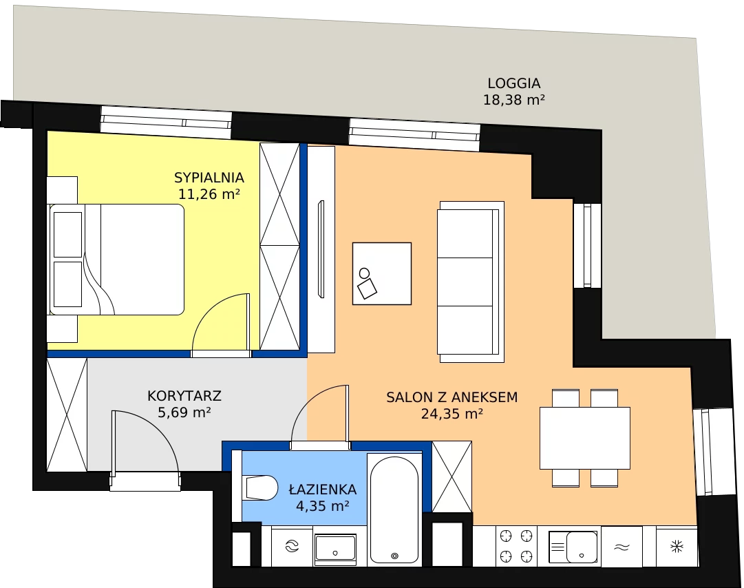 Zalety apartamentu 45.65 m², A-07-95A