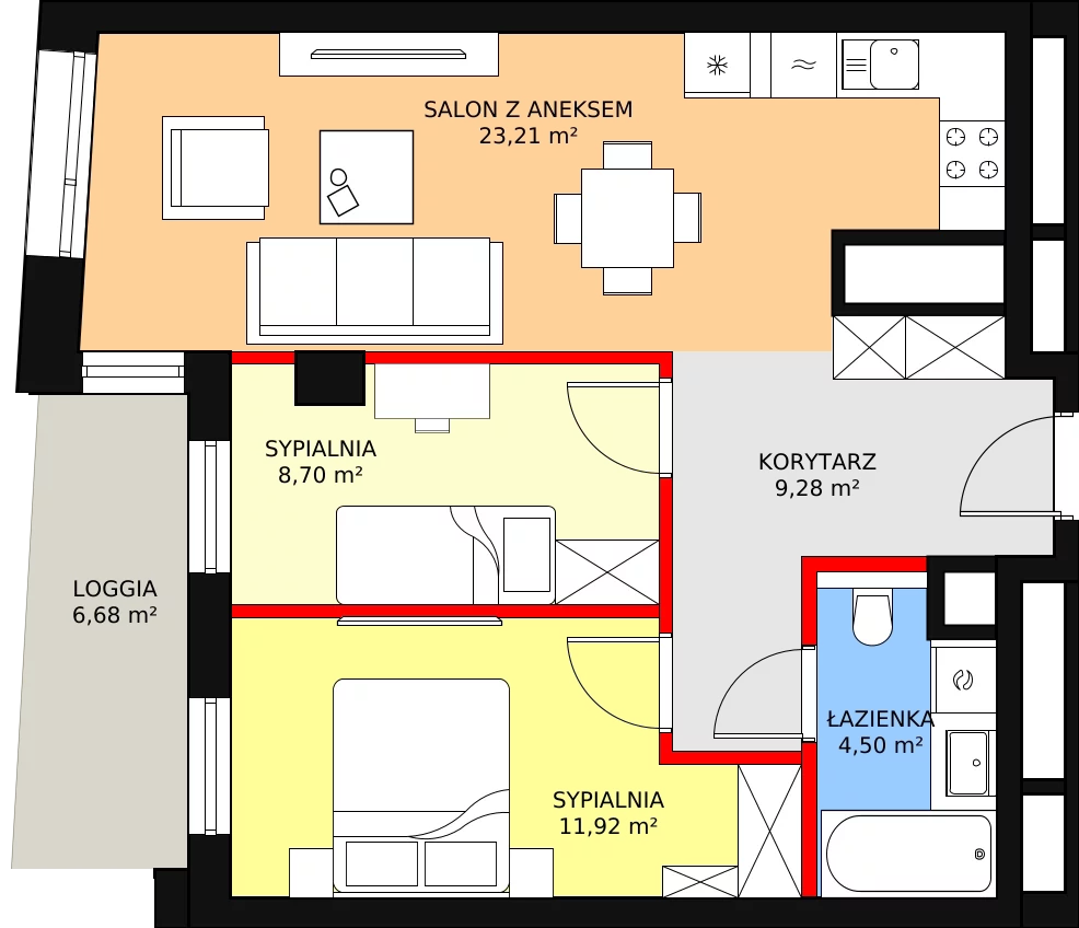 Mieszkanie 57,61 m², piętro 9, oferta nr A-09-117A, ATAL Olimpijska, Katowice, Bogucice, ul. Olimpijska / al. Korfantego