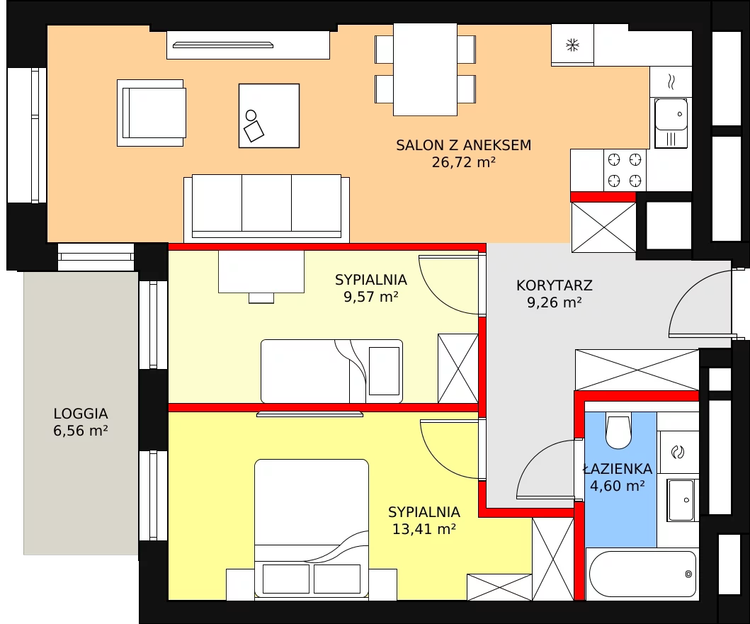 Mieszkanie 63,56 m², piętro 1, oferta nr B-01-04B, ATAL Olimpijska, Katowice, Bogucice, ul. Olimpijska / al. Korfantego