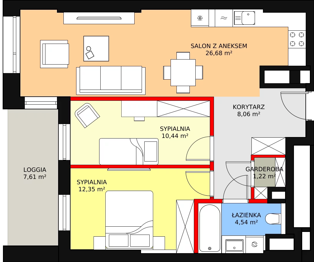 Mieszkanie 63,29 m², piętro 1, oferta nr B-01-06B, ATAL Olimpijska, Katowice, Bogucice, ul. Olimpijska / al. Korfantego