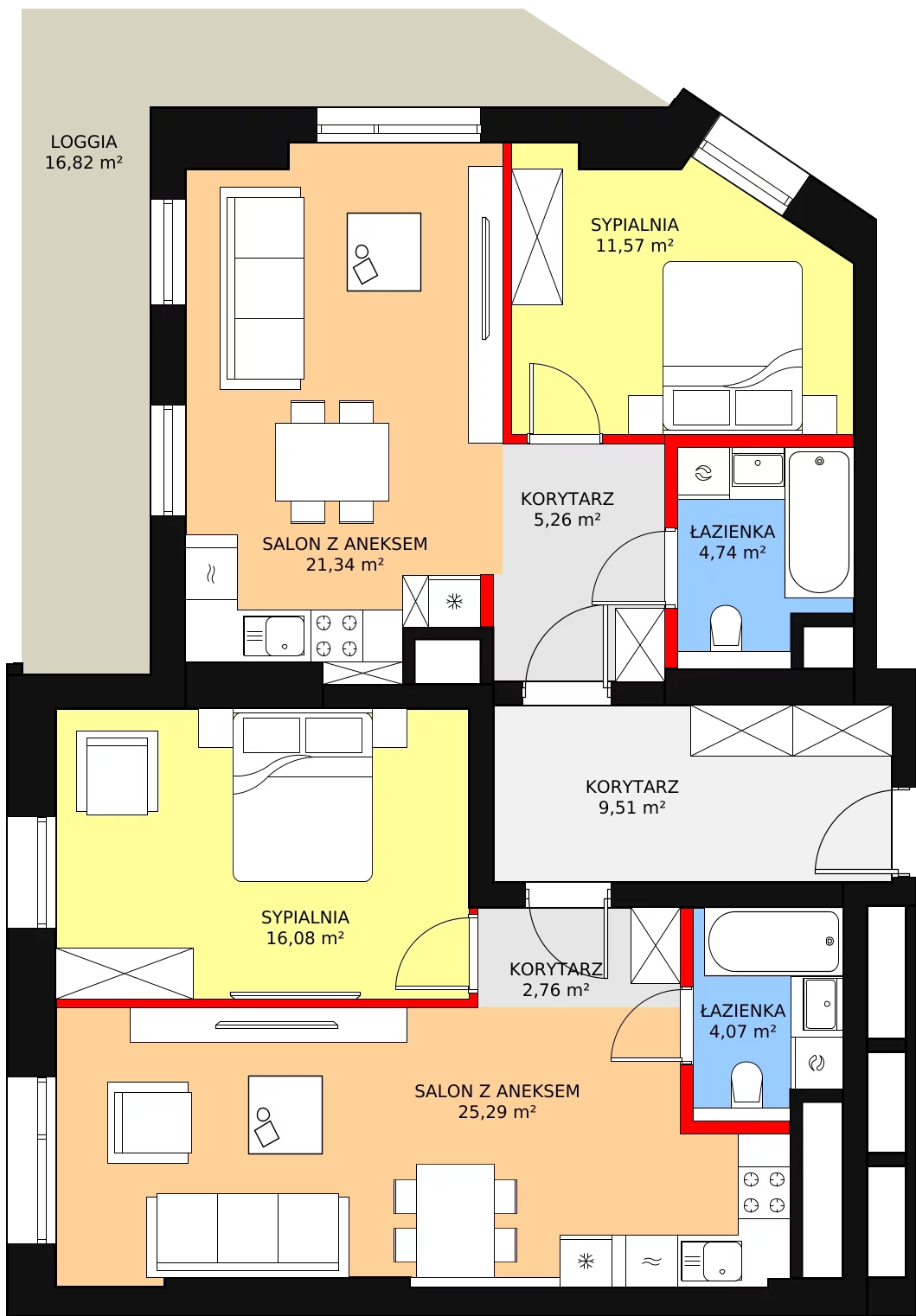 4 pokoje, mieszkanie 100,62 m², piętro 1, oferta nr B-01-07B, ATAL Olimpijska, Katowice, Bogucice, ul. Olimpijska / al. Korfantego