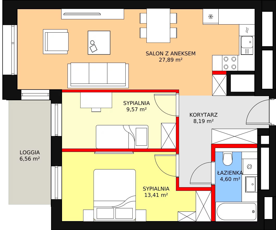 Mieszkanie 63,66 m², piętro 10, oferta nr B-10-76B, ATAL Olimpijska, Katowice, Bogucice, ul. Olimpijska / al. Korfantego