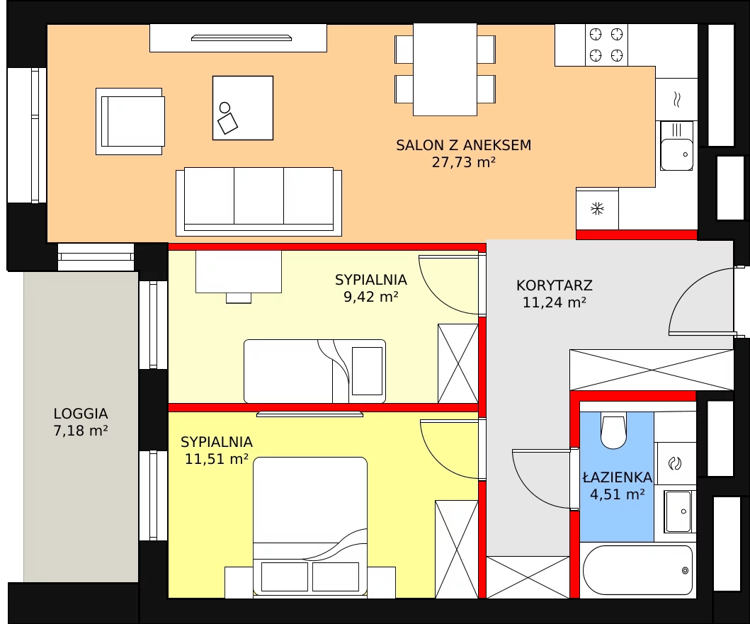 Mieszkanie 64,41 m², piętro 10, oferta nr B-10-77B, ATAL Olimpijska, Katowice, Bogucice, ul. Olimpijska / al. Korfantego