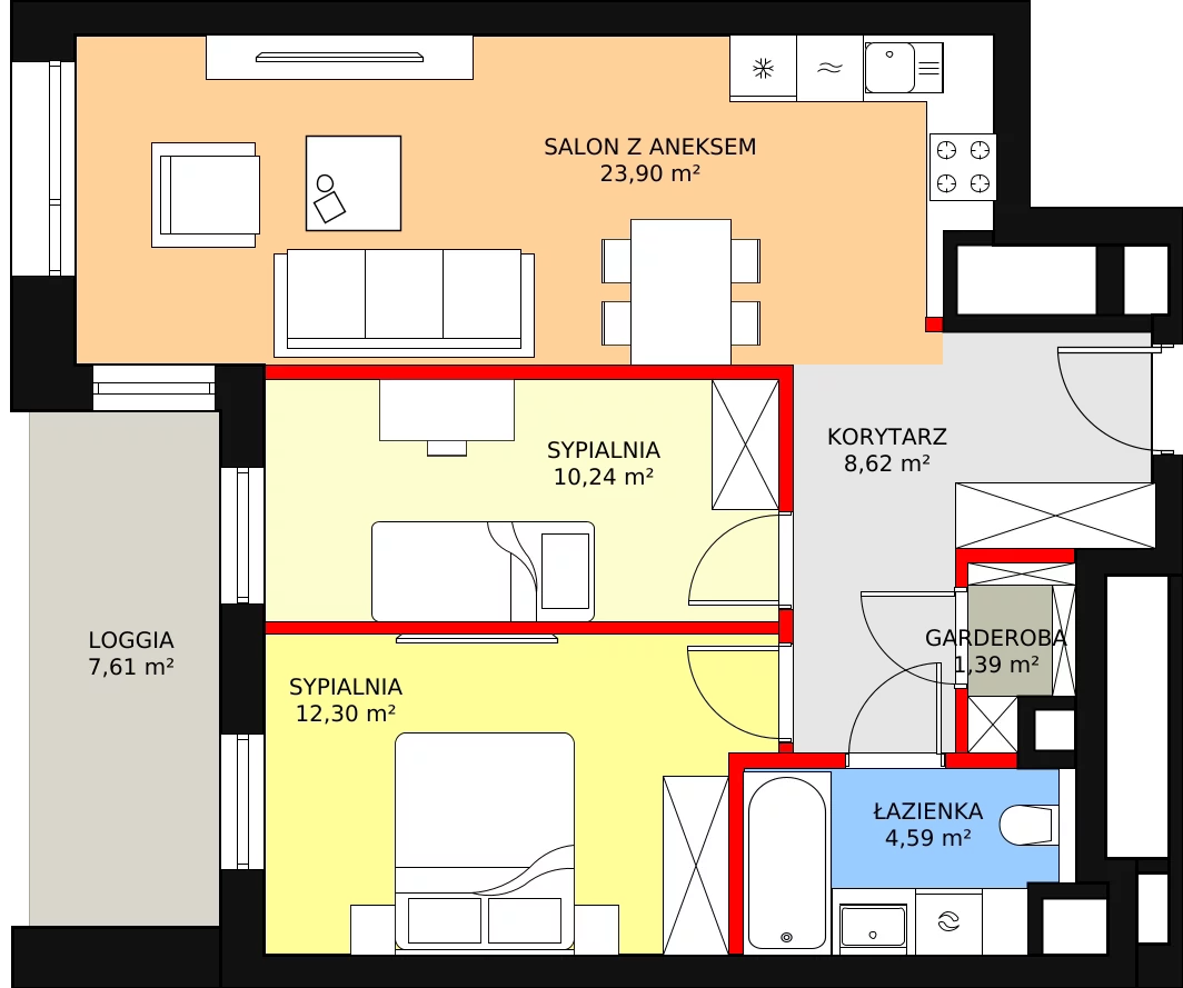 Mieszkanie 61,04 m², piętro 10, oferta nr B-10-78B, ATAL Olimpijska, Katowice, Bogucice, ul. Olimpijska / al. Korfantego