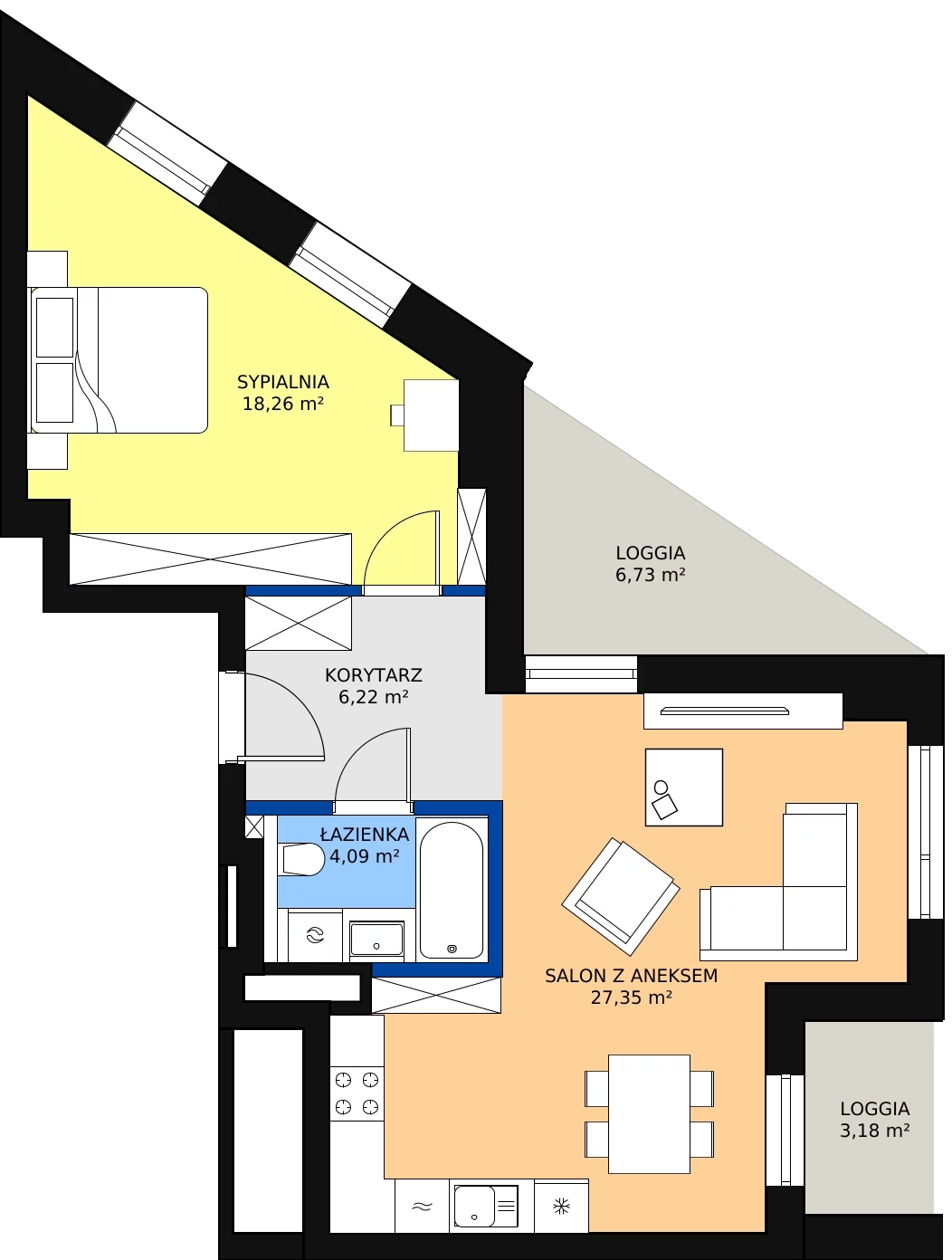 2 pokoje, apartament 55,92 m², piętro 10, oferta nr B-10-80B, ATAL Olimpijska, Katowice, Bogucice, ul. Olimpijska / al. Korfantego