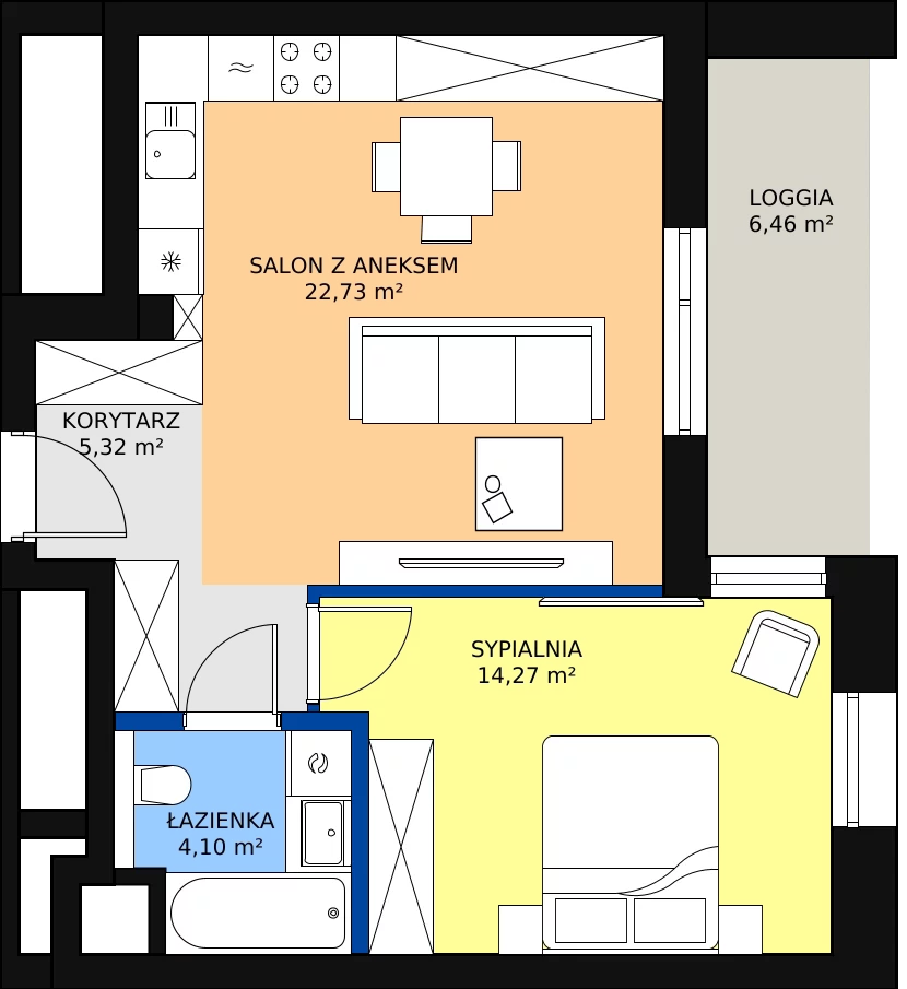 2 pokoje, apartament 46,45 m², piętro 11, oferta nr B-11-81B, ATAL Olimpijska, Katowice, Bogucice, ul. Olimpijska / al. Korfantego