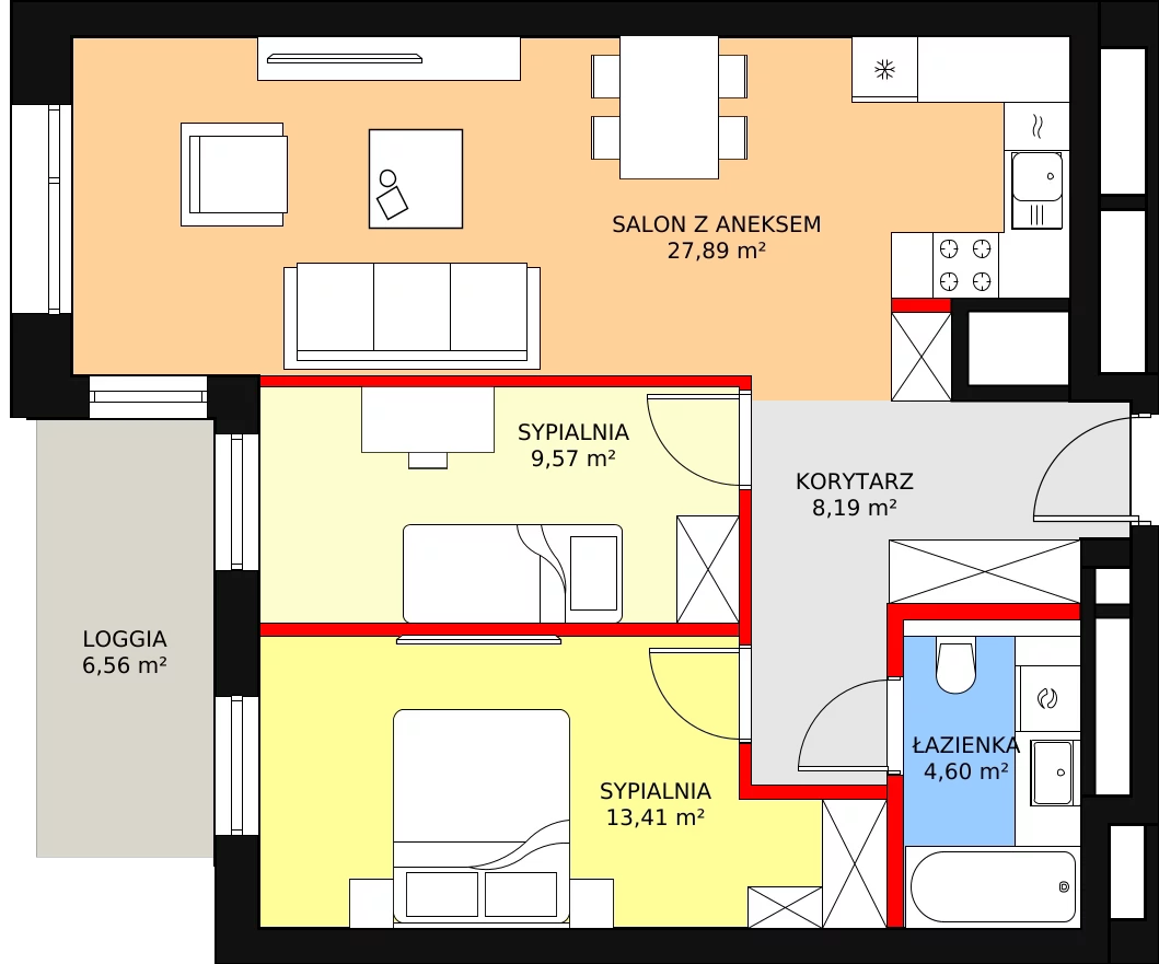 Mieszkanie 63,66 m², piętro 11, oferta nr B-11-84B, ATAL Olimpijska, Katowice, Bogucice, ul. Olimpijska / al. Korfantego