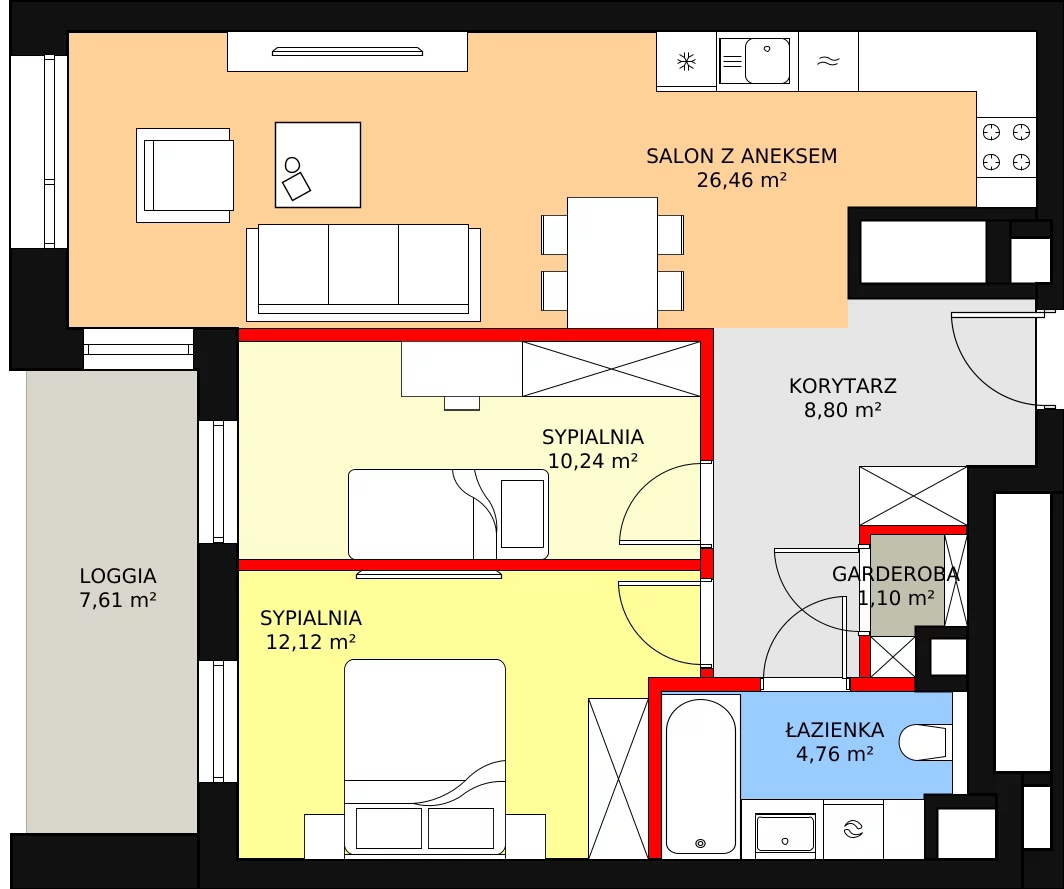 Mieszkanie 63,48 m², piętro 11, oferta nr B-11-86B, ATAL Olimpijska, Katowice, Bogucice, ul. Olimpijska / al. Korfantego