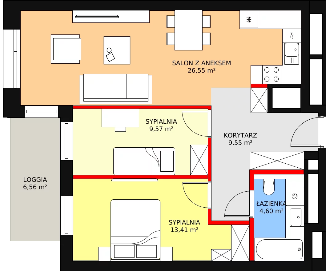 Mieszkanie 63,68 m², piętro 16, oferta nr B-16-124B, ATAL Olimpijska, Katowice, Bogucice, ul. Olimpijska / al. Korfantego