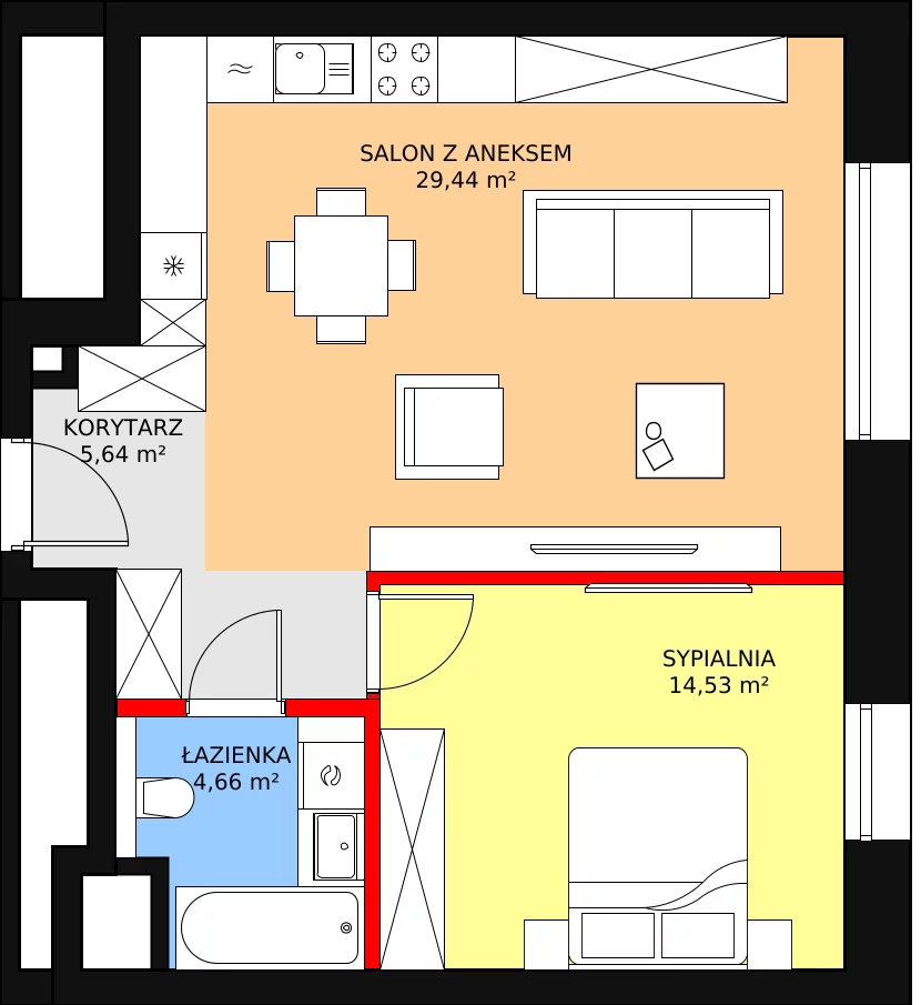 2 pokoje, mieszkanie 54,27 m², piętro 17, oferta nr B-17-129B, ATAL Olimpijska, Katowice, Bogucice, ul. Olimpijska / al. Korfantego