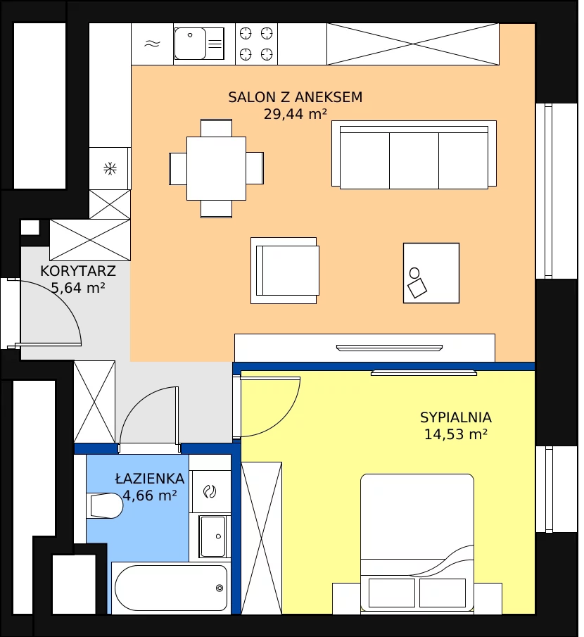 2 pokoje, apartament 54,27 m², piętro 17, oferta nr B-17-129B, ATAL Olimpijska, Katowice, Bogucice, ul. Olimpijska / al. Korfantego