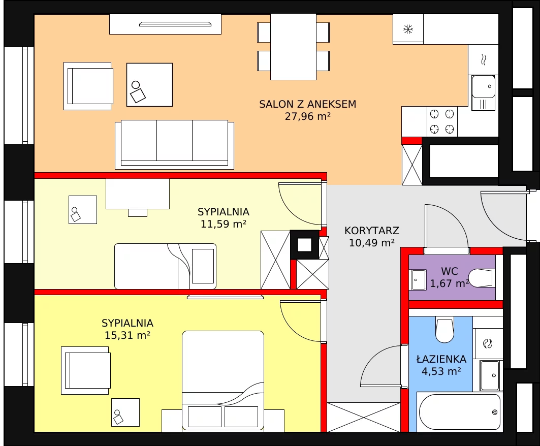 3 pokoje, mieszkanie 71,55 m², piętro 17, oferta nr B-17-132B, ATAL Olimpijska, Katowice, Bogucice, ul. Olimpijska / al. Korfantego