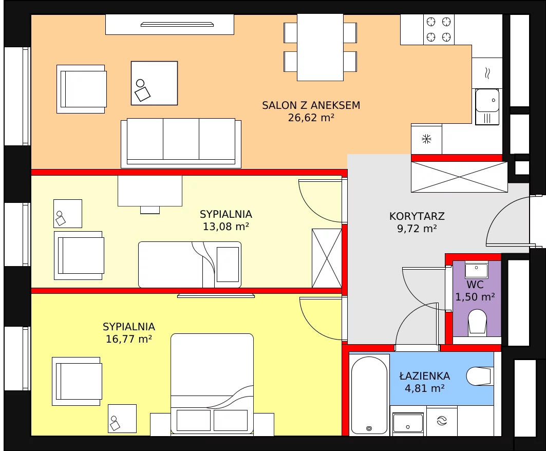 3 pokoje, mieszkanie 72,50 m², piętro 17, oferta nr B-17-133B, ATAL Olimpijska, Katowice, Bogucice, ul. Olimpijska / al. Korfantego