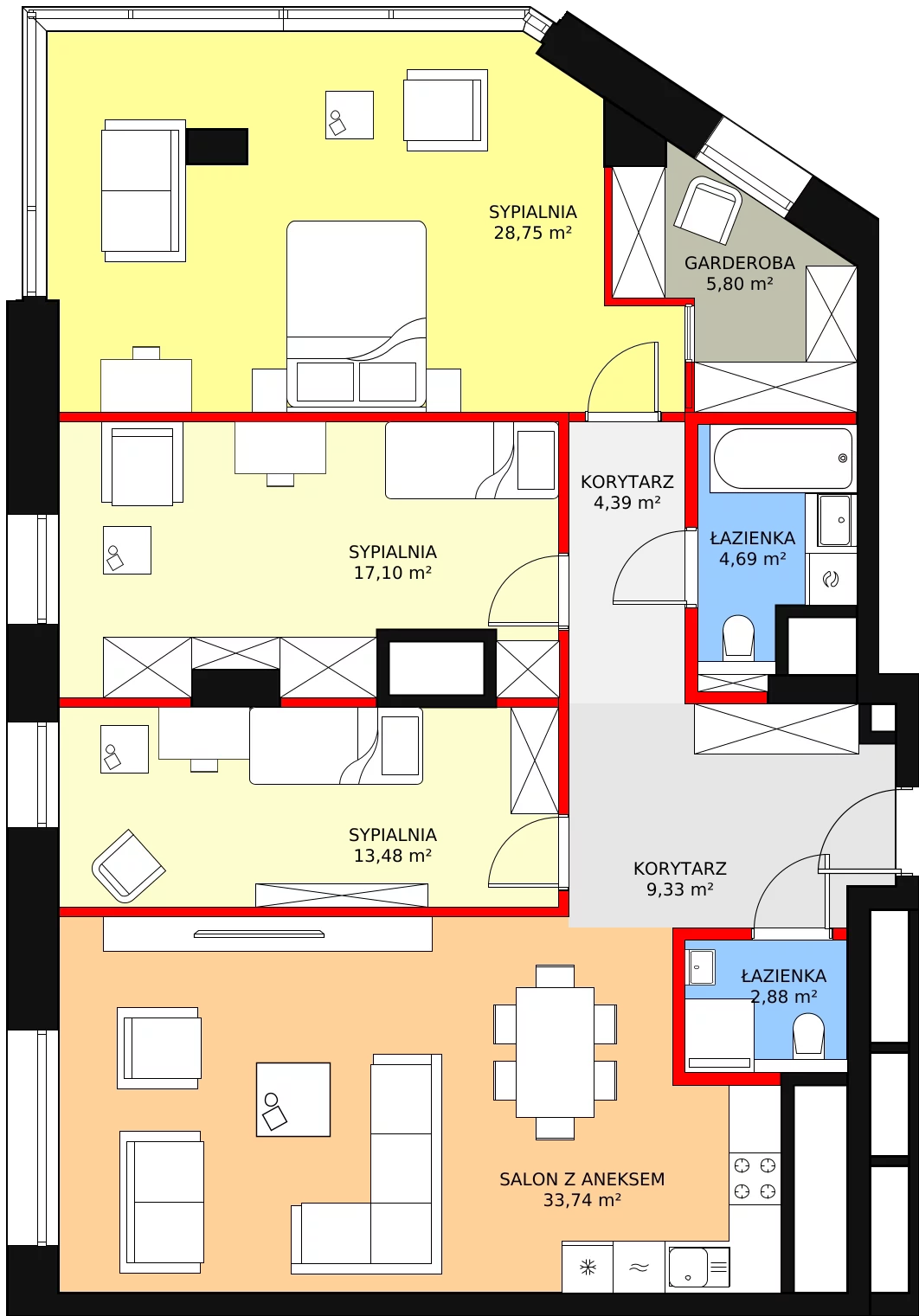 4 pokoje, mieszkanie 120,16 m², piętro 17, oferta nr B-17-135B, ATAL Olimpijska, Katowice, Bogucice, ul. Olimpijska / al. Korfantego