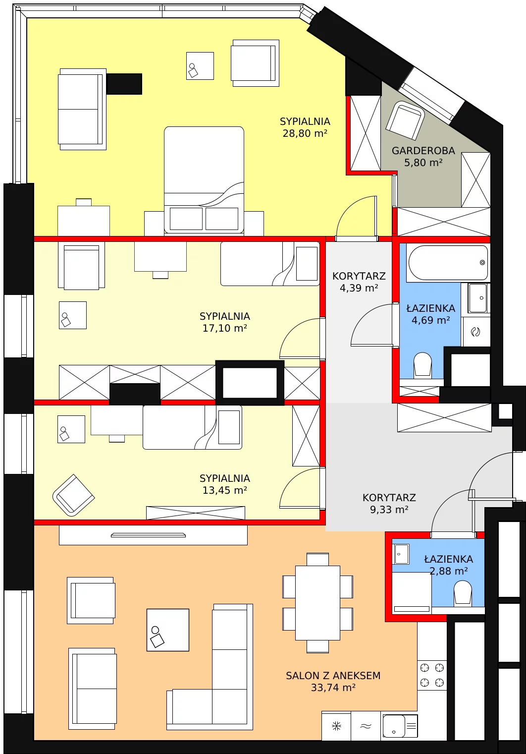 4 pokoje, mieszkanie 120,18 m², piętro 18, oferta nr B-18-143B, ATAL Olimpijska, Katowice, Bogucice, ul. Olimpijska / al. Korfantego