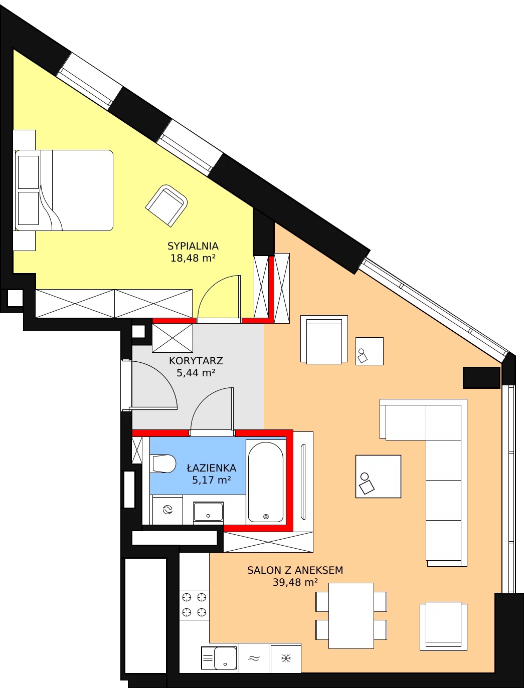 2 pokoje, mieszkanie 68,57 m², piętro 18, oferta nr B-18-144B, ATAL Olimpijska, Katowice, Bogucice, ul. Olimpijska / al. Korfantego