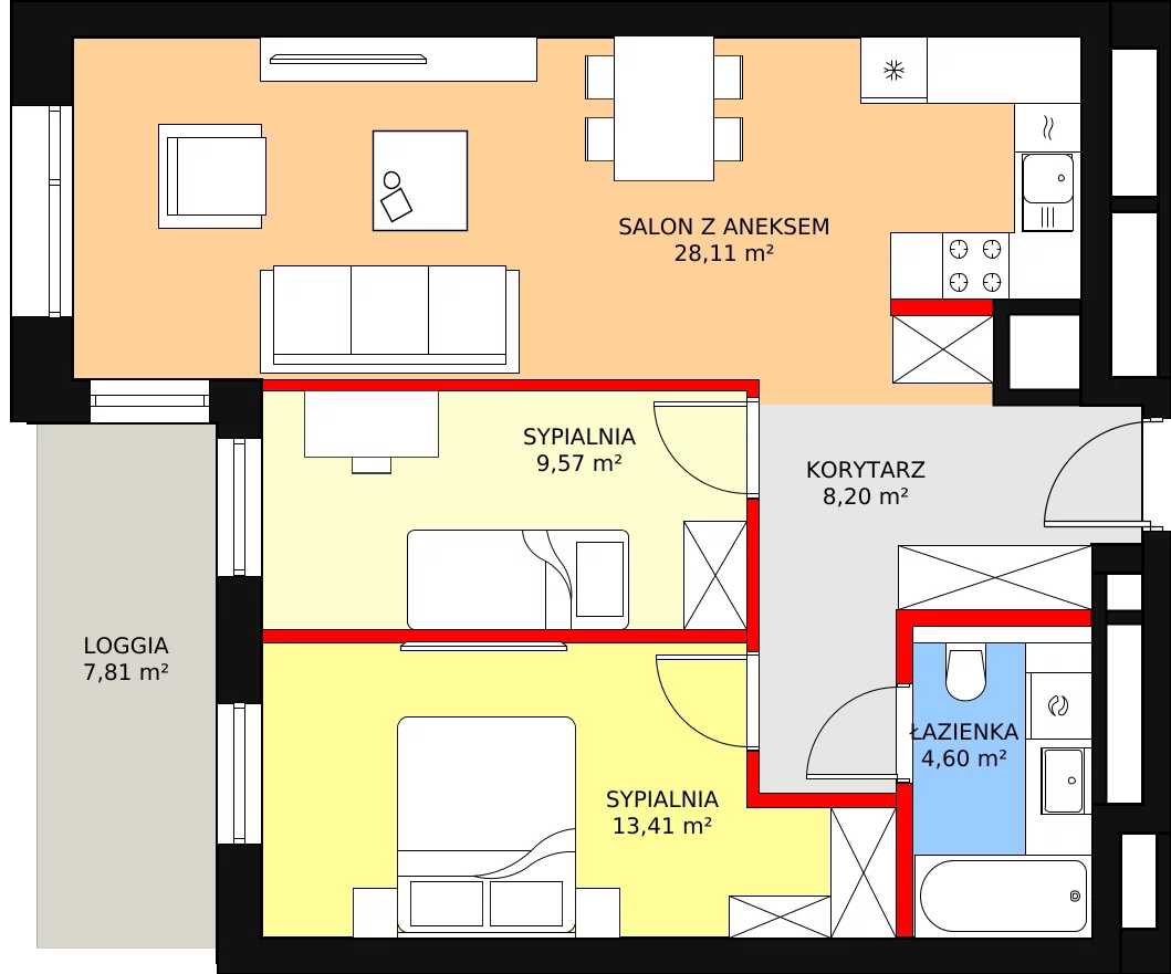 Mieszkanie 63,89 m², piętro 2, oferta nr B-02-12B, ATAL Olimpijska, Katowice, Bogucice, ul. Olimpijska / al. Korfantego