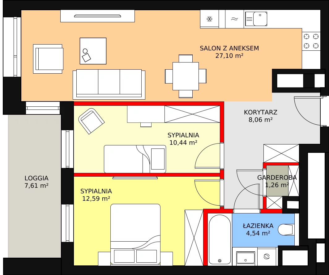 Mieszkanie 63,99 m², piętro 2, oferta nr B-02-14B, ATAL Olimpijska, Katowice, Bogucice, ul. Olimpijska / al. Korfantego