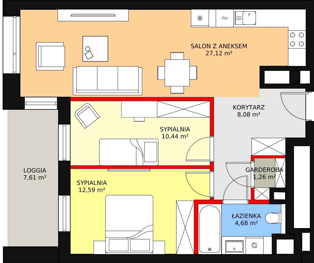 Mieszkanie 64,17 m², piętro 3, oferta nr B-03-22B, ATAL Olimpijska, Katowice, Bogucice, ul. Olimpijska / al. Korfantego