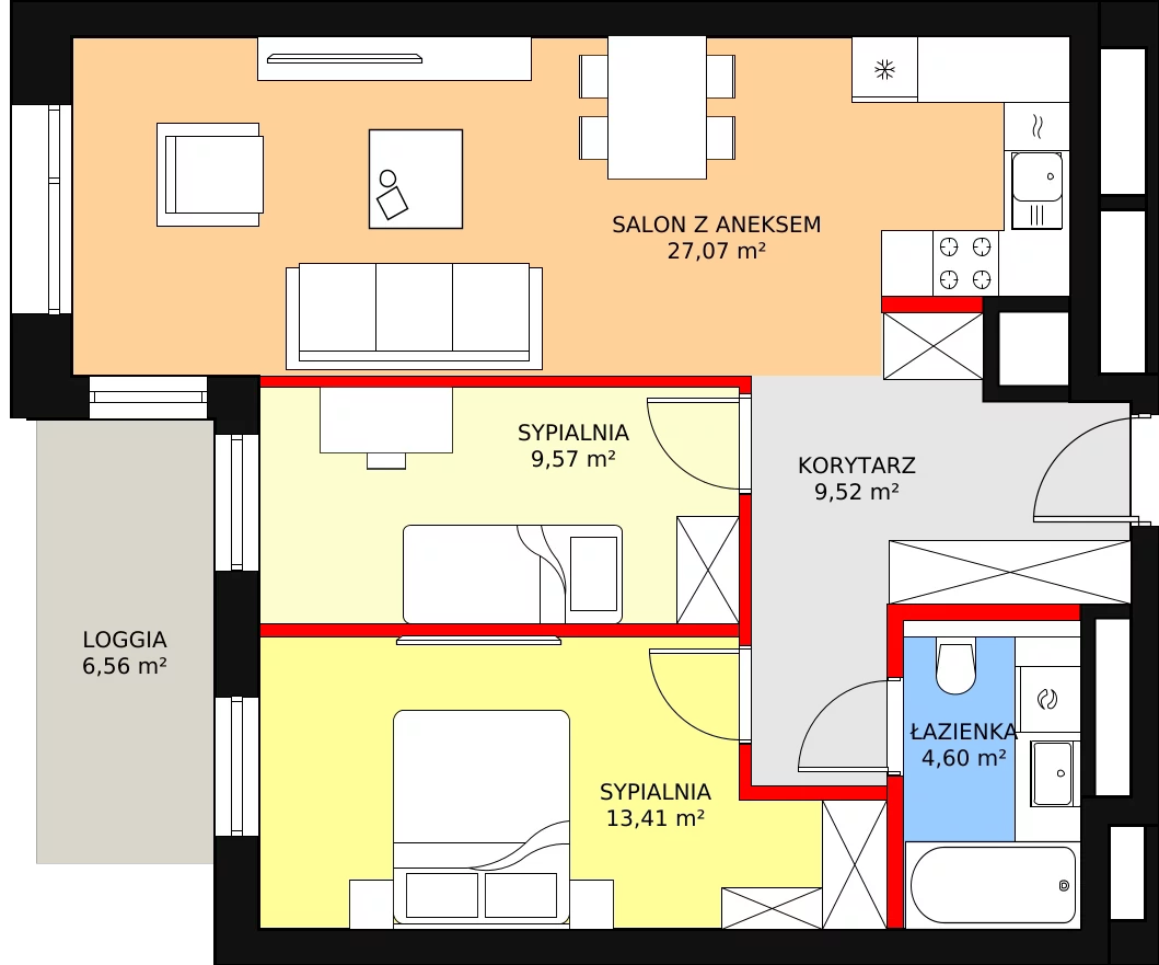 Mieszkanie 64,17 m², piętro 7, oferta nr B-07-52B, ATAL Olimpijska, Katowice, Bogucice, ul. Olimpijska / al. Korfantego