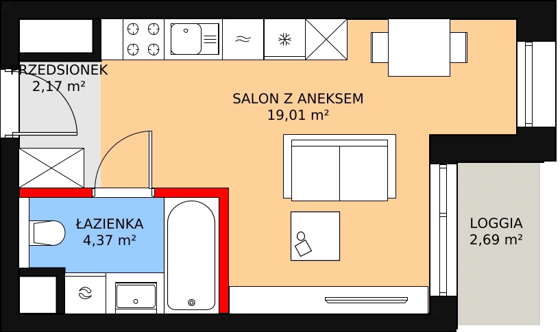 Mieszkanie 25,55 m², piętro 3, oferta nr C-03-19C, ATAL Olimpijska, Katowice, Bogucice, ul. Olimpijska / al. Korfantego