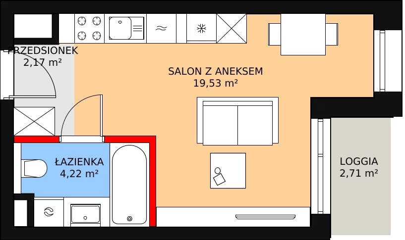 Mieszkanie 25,92 m², piętro 5, oferta nr C-05-45C, ATAL Olimpijska, Katowice, Bogucice, ul. Olimpijska / al. Korfantego