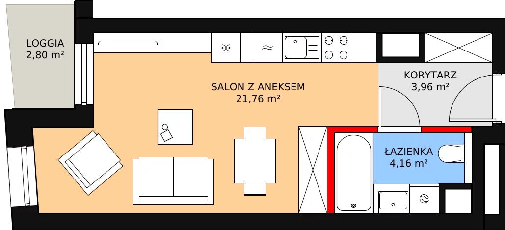 1 pokój, mieszkanie 29,88 m², piętro 2, oferta nr C-02-10C, ATAL Olimpijska, Katowice, Bogucice, ul. Olimpijska / al. Korfantego