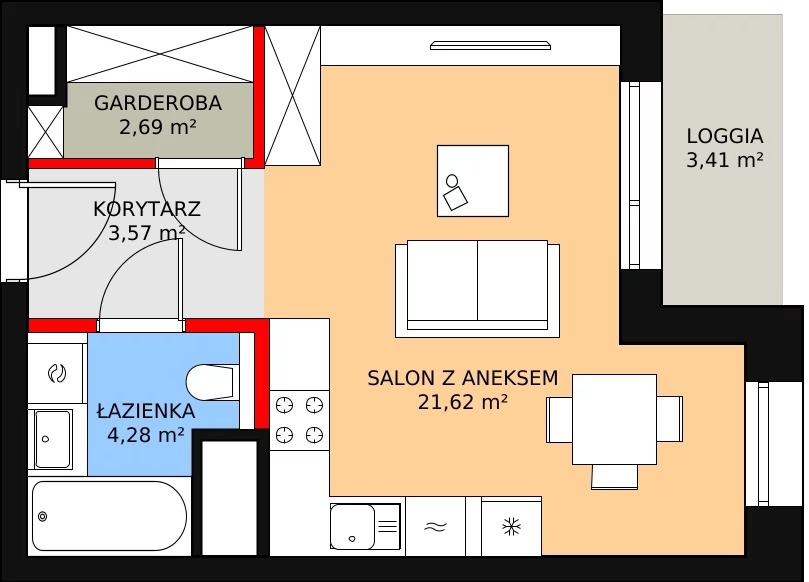 1 pokój, mieszkanie 32,16 m², piętro 3, oferta nr C-03-20C, ATAL Olimpijska, Katowice, Bogucice, ul. Olimpijska / al. Korfantego