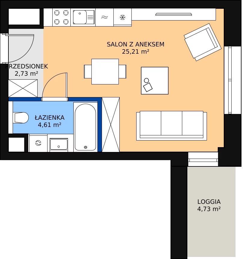 1 pokój, apartament 32,55 m², piętro 2, oferta nr C-02-17C, ATAL Olimpijska, Katowice, Bogucice, ul. Olimpijska / al. Korfantego
