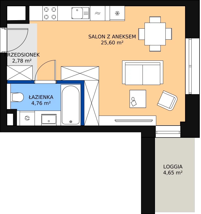 Zalety apartamentu 33.14 m², C-04-43C