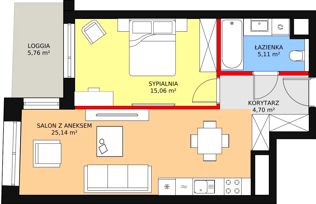 2 pokoje, mieszkanie 50,01 m², piętro 10, oferta nr C-10-113C, ATAL Olimpijska, Katowice, Bogucice, ul. Olimpijska / al. Korfantego