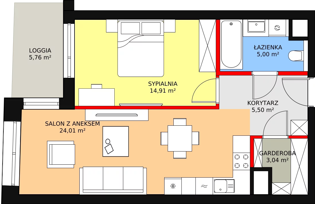 2 pokoje, mieszkanie 52,46 m², piętro 2, oferta nr C-02-12C, ATAL Olimpijska, Katowice, Bogucice, ul. Olimpijska / al. Korfantego