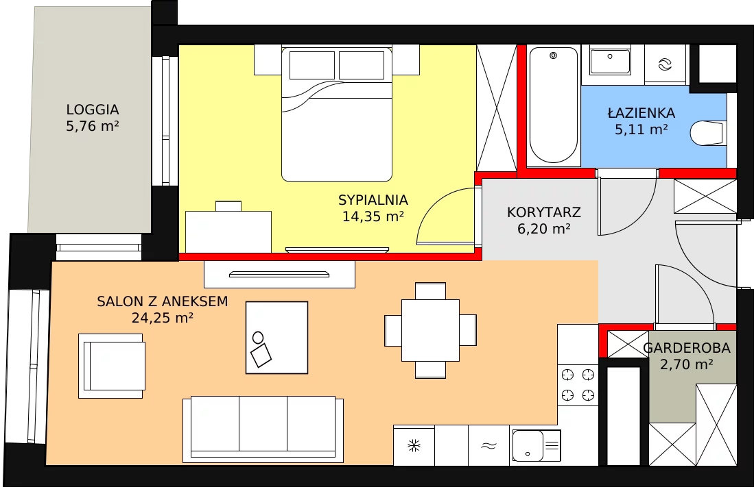 2 pokoje, mieszkanie 52,61 m², piętro 11, oferta nr C-11-125C, ATAL Olimpijska, Katowice, Bogucice, ul. Olimpijska / al. Korfantego