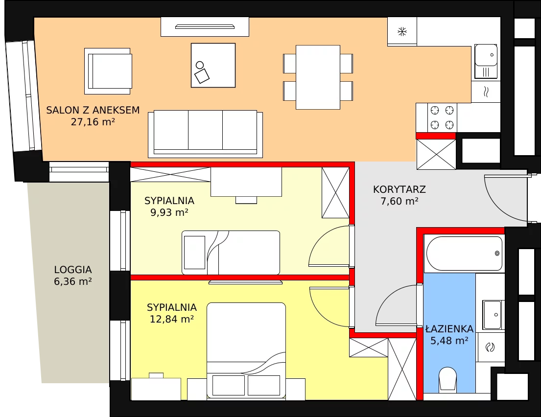 Mieszkanie 63,01 m², piętro 2, oferta nr C-02-11C, ATAL Olimpijska, Katowice, Bogucice, ul. Olimpijska / al. Korfantego