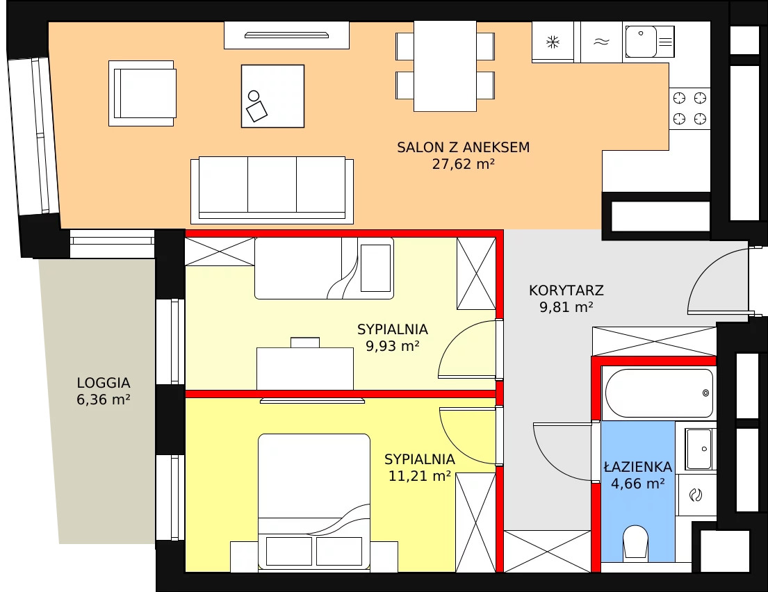 Mieszkanie 63,23 m², piętro 10, oferta nr C-10-112C, ATAL Olimpijska, Katowice, Bogucice, ul. Olimpijska / al. Korfantego