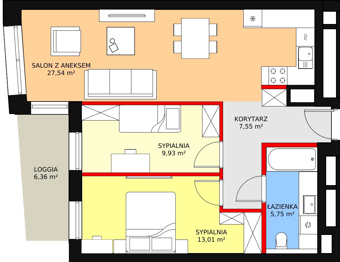 Mieszkanie 63,78 m², piętro 3, oferta nr C-03-24C, ATAL Olimpijska, Katowice, Bogucice, ul. Olimpijska / al. Korfantego