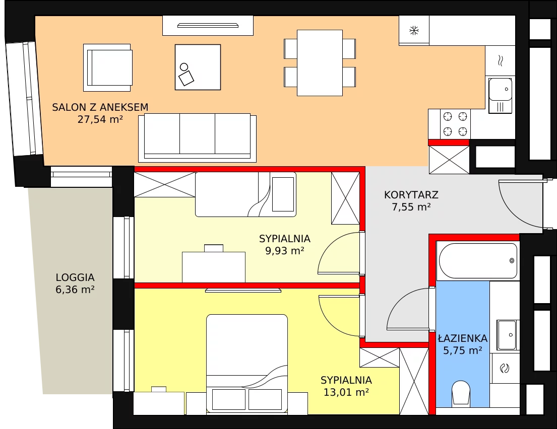 Mieszkanie 63,78 m², piętro 4, oferta nr C-04-37C, ATAL Olimpijska, Katowice, Bogucice, ul. Olimpijska / al. Korfantego